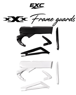 Black and white Talaria XXX / X3 Frame Guards by EXC Designs